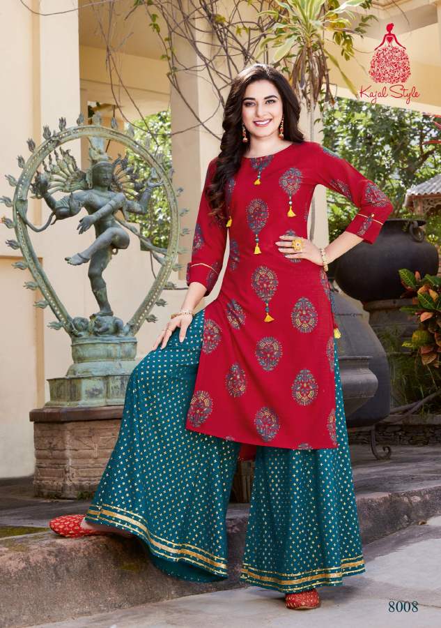 Fashion Label 8 Fancy Ethnic Wear Rayon Embroidery Work Kurti With Bottom Collection